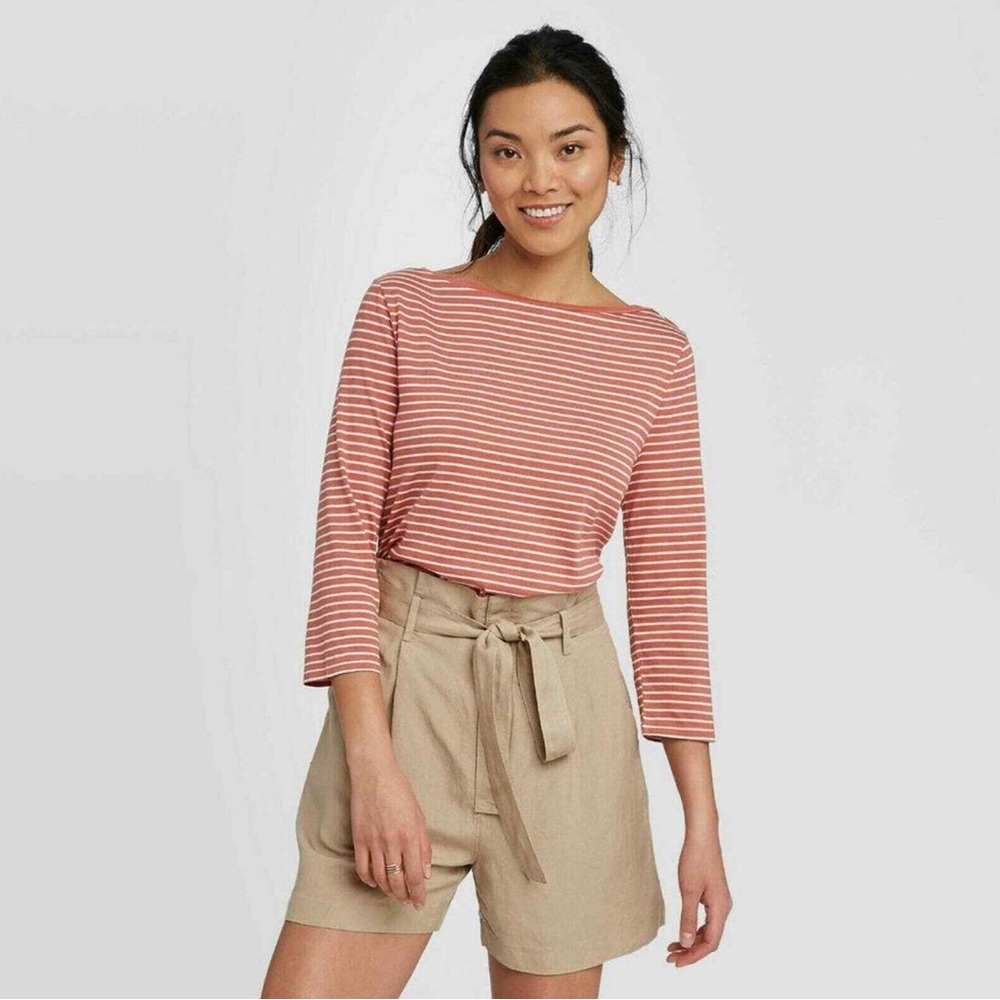 A New Day 3/4 Sleeve Striped Shirt, Large